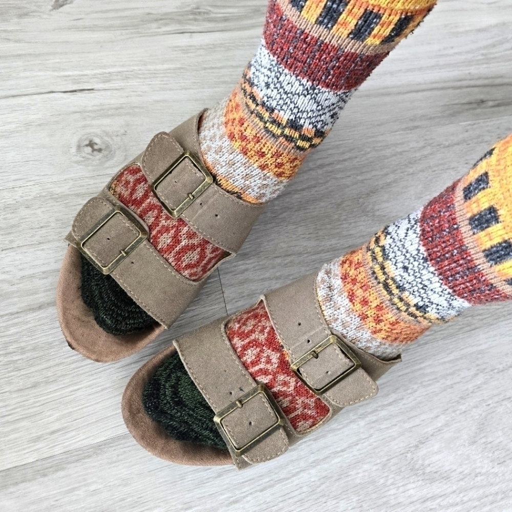 JSport | Boho tan brown leather strappy open toe slide sandals | WMS 6.5